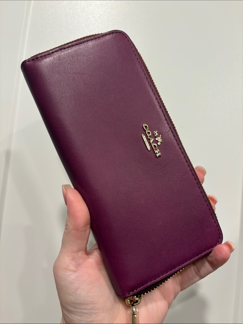 *Flawed* Coach Zip-Around Leather Wallet in Plum